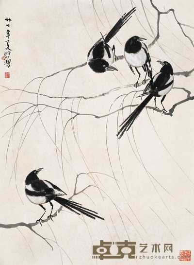 徐悲鸿 四喜 立轴 95×70cm